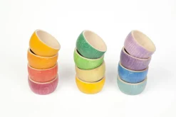 Grapat 12 houten kommetjes - regenboogkleuren - Best