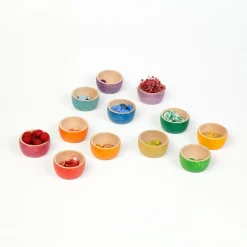 Grapat 12 houten kommetjes - regenboogkleuren - Best