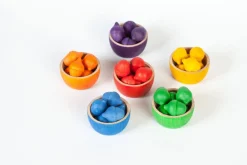 Grapat 6 houten kommetjes en 36 eikeltjes - 6 kleuren - Discount