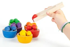 Grapat 6 houten kommetjes en 36 eikeltjes - 6 kleuren - Discount