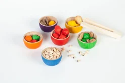 Grapat 6 houten kommetjes en 36 eikeltjes - 6 kleuren - Discount