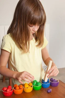 Grapat 6 houten kommetjes en 36 eikeltjes - 6 kleuren - Discount