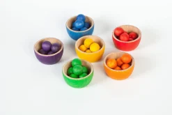 Grapat 6 houten kommetjes en 36 knikkers - 6 kleuren - Best