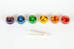 Grapat 6 houten kommetjes en 36 knikkers - 6 kleuren - Best