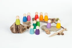 Grapat 12 houten Nins - regenboogkleuren - New