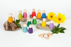 Grapat 12 houten Nins - regenboogkleuren - New