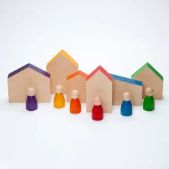 Grapat 6 houten Nins en 6 huisjes - 6 kleuren - Hot