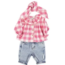 Piupiuchick Baby blouse met geborduurd kraagje - checkered pink - New