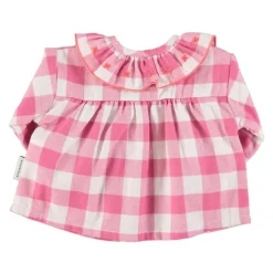Piupiuchick Baby blouse met geborduurd kraagje - checkered pink - New
