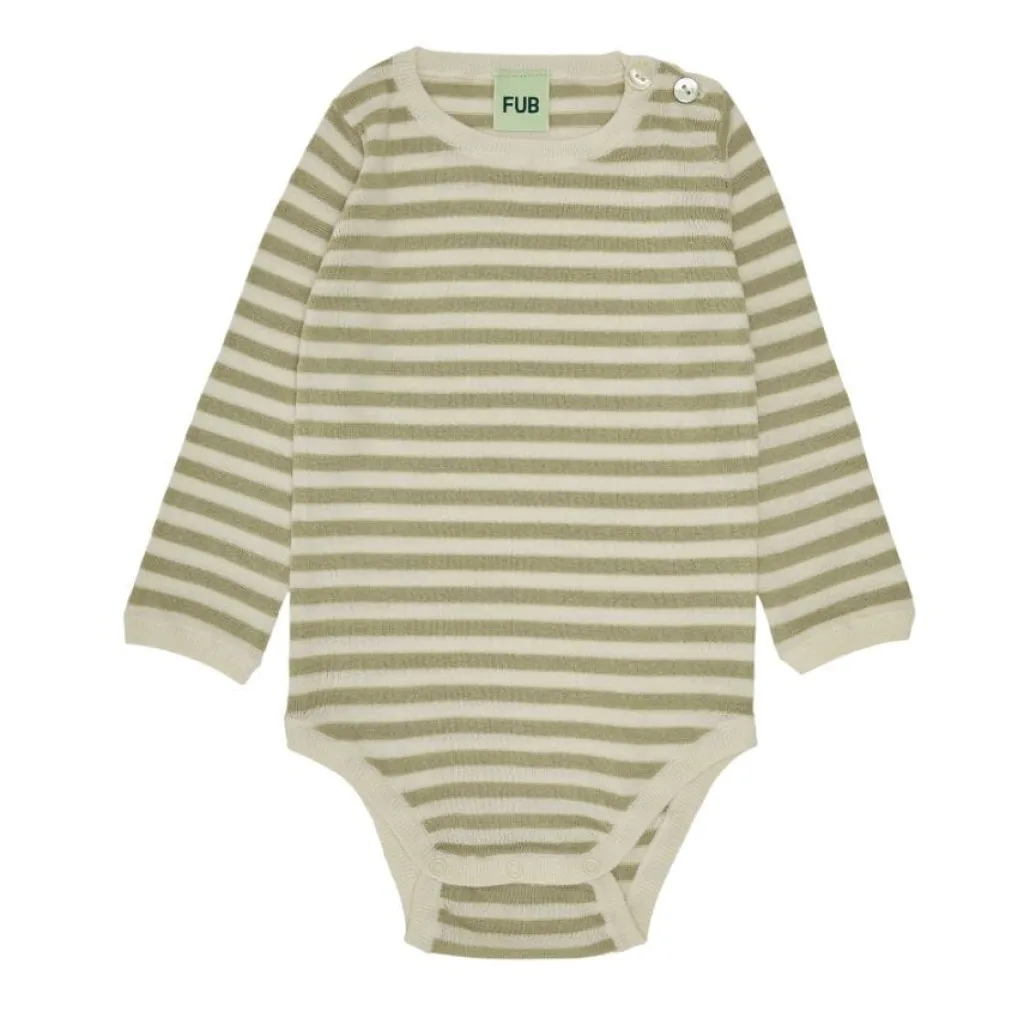 FUB Baby body met lange mouwen - Ecru / Khaki - Best