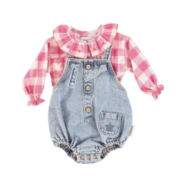 Piupiuchick Baby romper - Washed light blue denim -