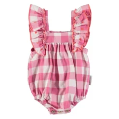 Piupiuchick Baby romper met ruches - Checkered pink - Best