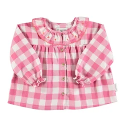 Piupiuchick Blouse met geborduurd kraagje - checkered pink - Hot