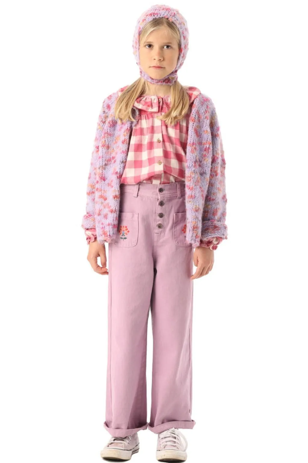Piupiuchick Blouse met geborduurd kraagje - checkered pink - Hot