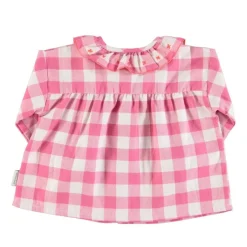 Piupiuchick Blouse met geborduurd kraagje - checkered pink - Hot