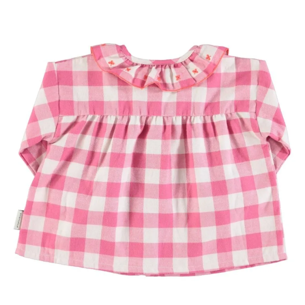 Piupiuchick Blouse met geborduurd kraagje - checkered pink - Hot
