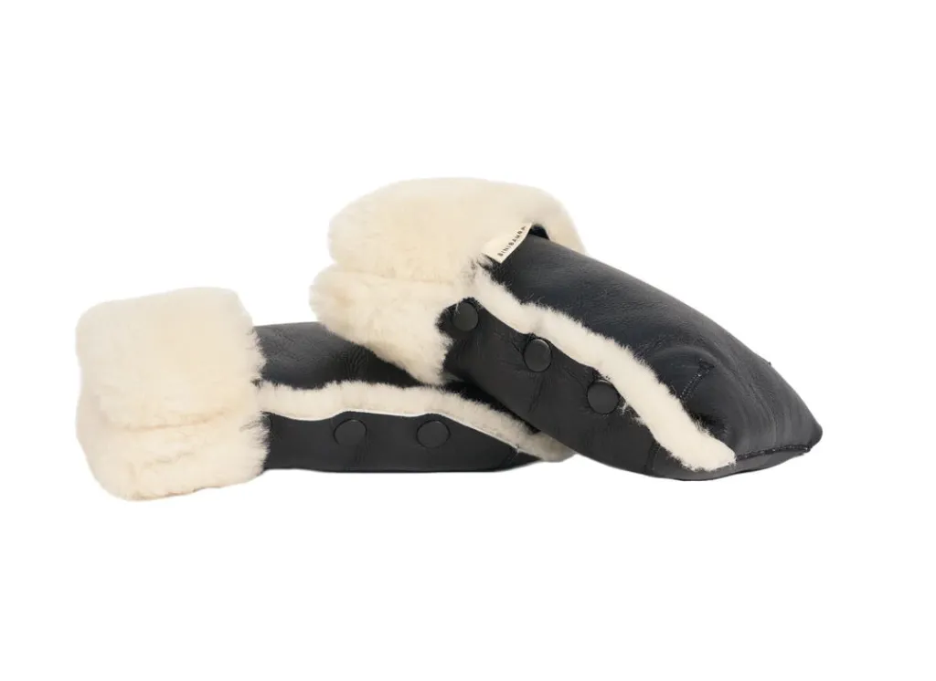 BINIBAMBA Gants Buggy en Peau de Mouton - Coated Noir Milk - Outlet