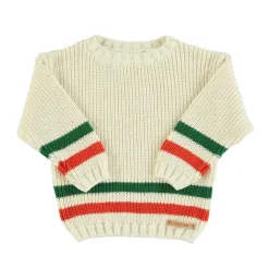 Piupiuchick Gebreide sweater - ecru met multicolor streepjes - Sale