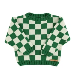 Piupiuchick Gebreide sweater - ecru met groen geblokt - New