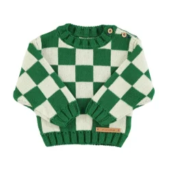 Piupiuchick Gebreide sweater - ecru met groen geblokt - New