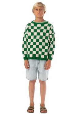Piupiuchick Gebreide sweater - ecru met groen geblokt - New