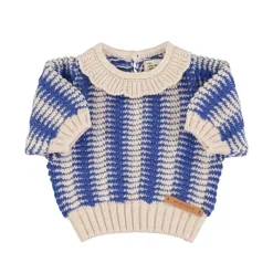 Piupiuchick Gebreide top met kraagje - ecru & blauw - Best