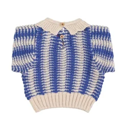 Piupiuchick Gebreide top met kraagje - ecru & blauw - Best