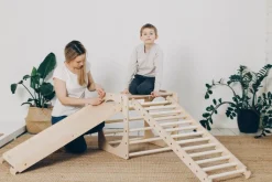KateHaa Houten klimrek kubus met ladder en klimhelling/glijbaan - Natural - Discount