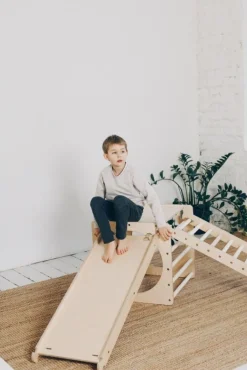 KateHaa Houten klimrek kubus met ladder en klimhelling/glijbaan - Natural - Discount