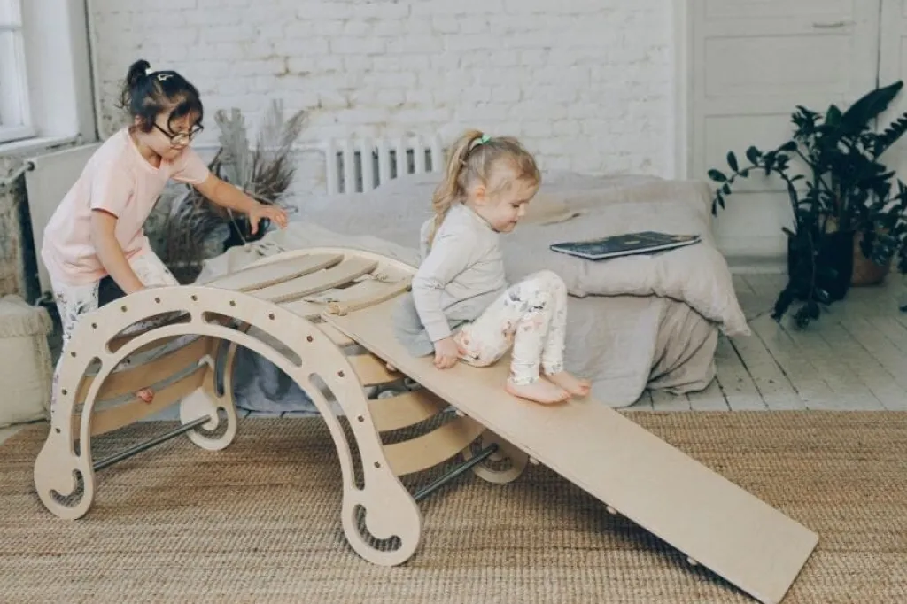 KateHaa Houten rocker Klimboog XXL met glijbaan - Natural -