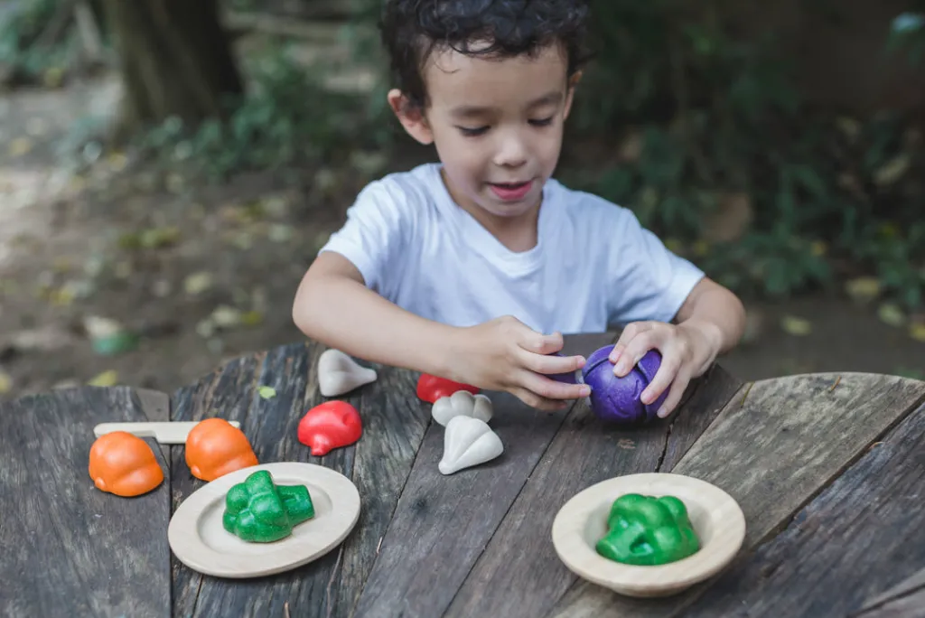 PlanToys Houten speelgoed 5-kleuren groenten set - Discount