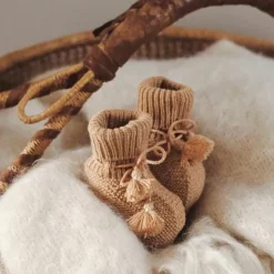 Gentil Coquelicot Knitted baby booties - Noisette - Outlet