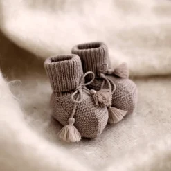Gentil Coquelicot Knitted baby booties - Taupe - Discount