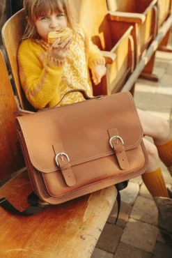 Own Stuff Lederen boekentas met gespen - Chestnut bruin -