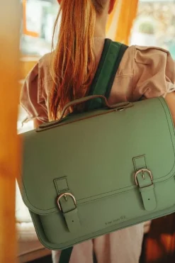 Own Stuff Lederen boekentas met gespen - Pastel Green -