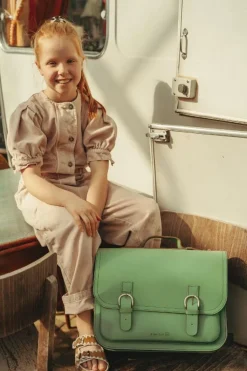 Own Stuff Lederen boekentas met gespen - Pastel Green -