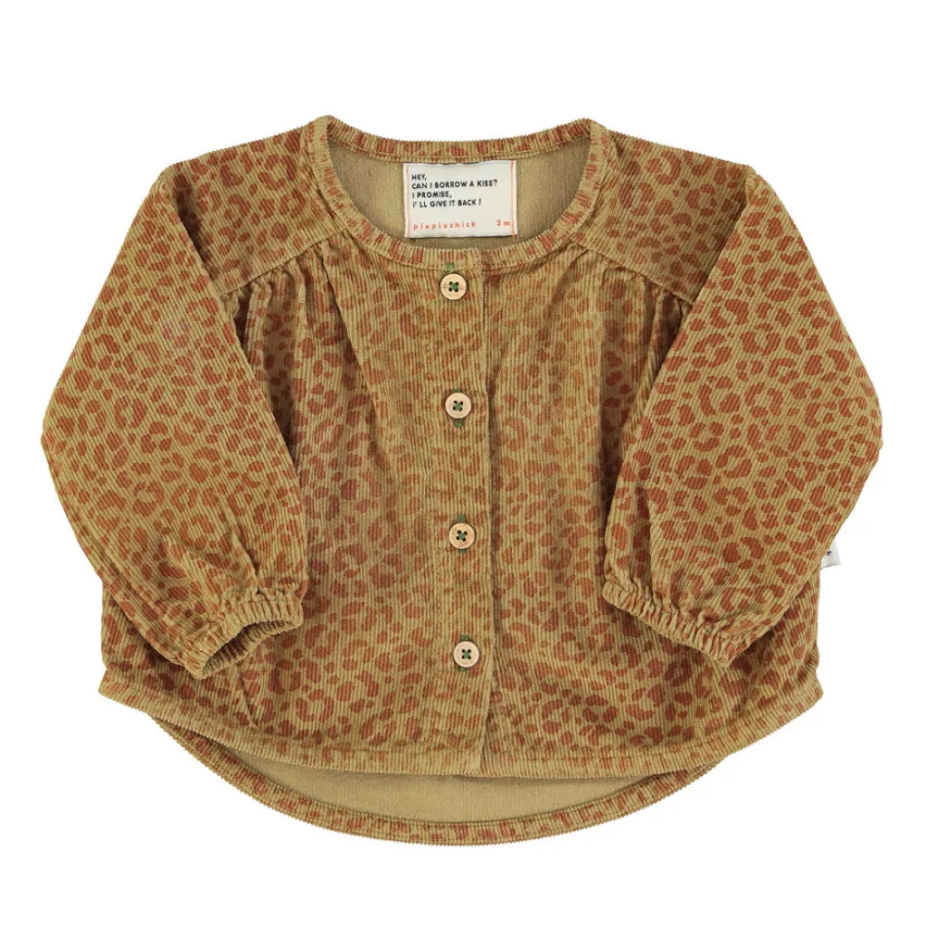 Piupiuchick Mandarin collar blouse - olive & brick animal print - Online