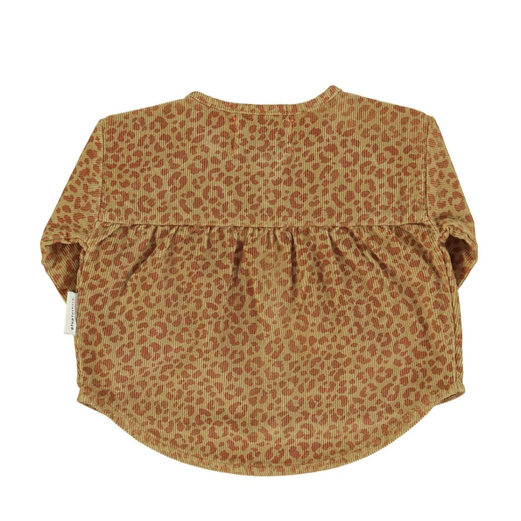 Piupiuchick Mandarin collar blouse - olive & brick animal print - Online