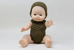 Yaarn Poppenkleding - Doll romper Lou - gehaakt katoen - Stone - Hot