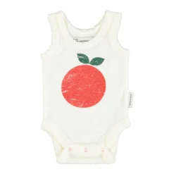 Piupiuchick Romper zonder mouwen - Ecru met appel -