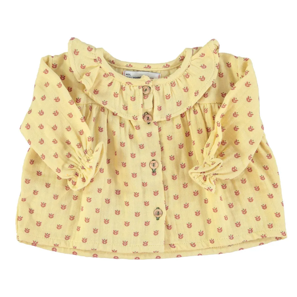 Piupiuchick Round collar shirt - light yellow with flowers - Best