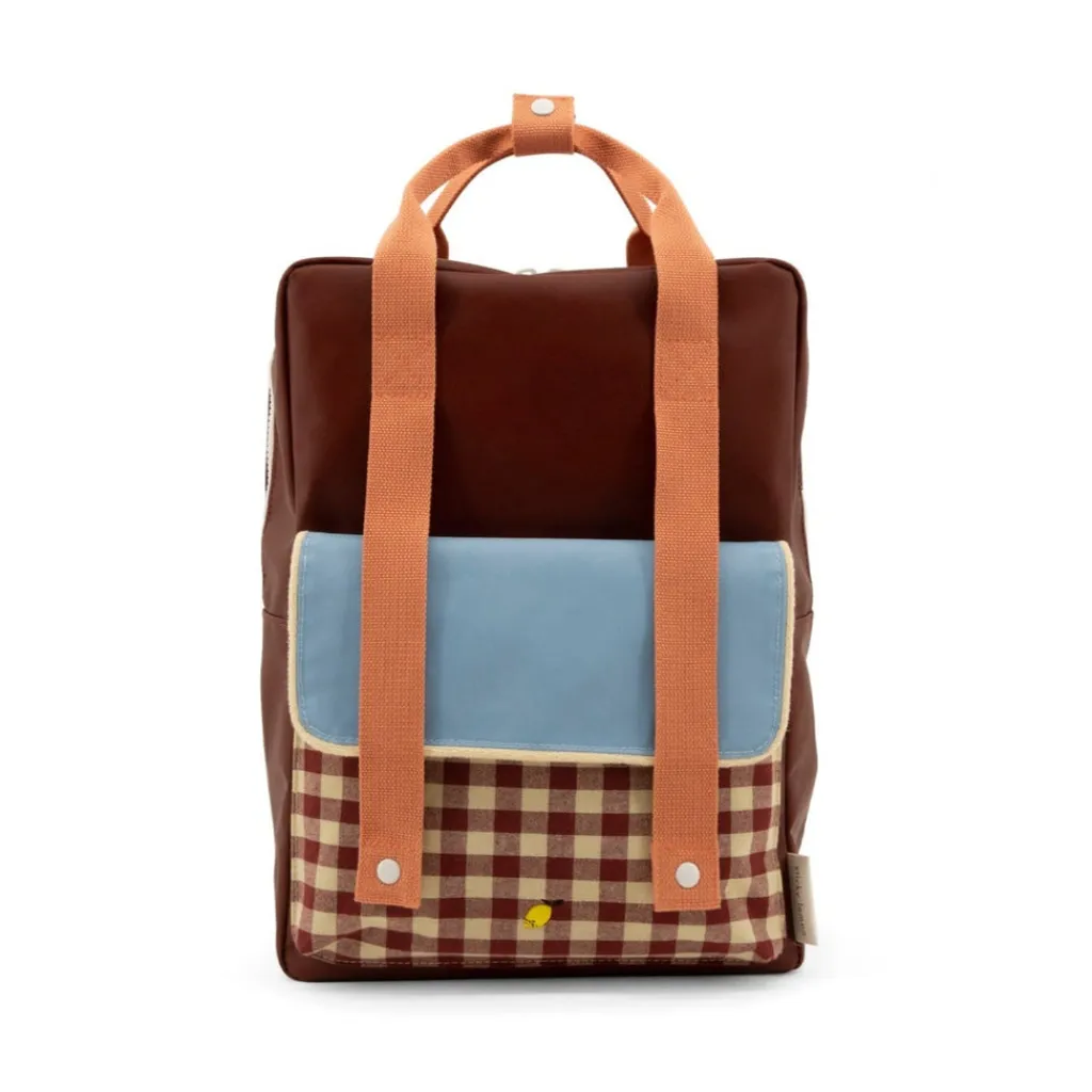 Sticky Lemon Rugzak large - Gingham cherry red + sunny blue + berry swirl - New