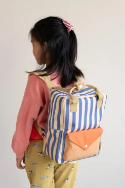 Sticky Lemon Rugzak medium - Wonders Envelope Stripes Blue whale + Sandy yellow - Sale