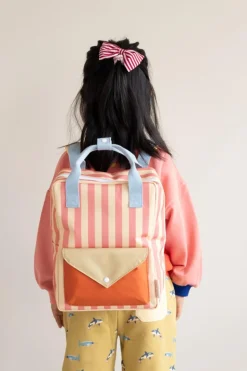 Sticky Lemon Rugzak medium - Wonders Envelope Stripes Coral Pink + Sandy yellow - Sale