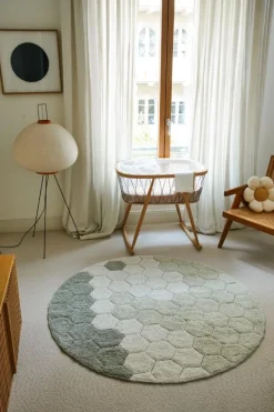Lorena Canals Tapis rond lavable Honeycomb - Blue Sage - Best