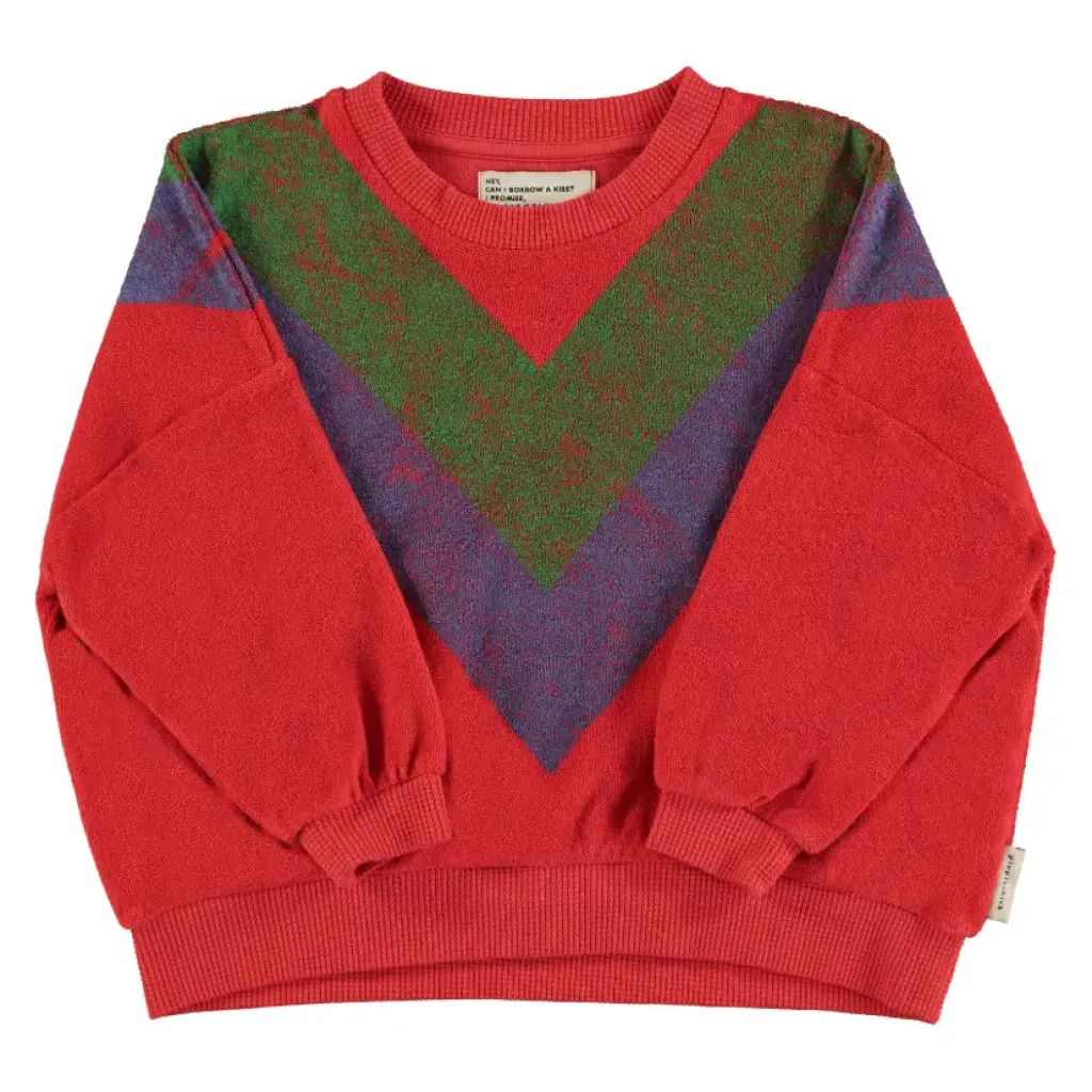 Piupiuchick Terry sweater - Rood met multikleur driehoekprint - Clearance