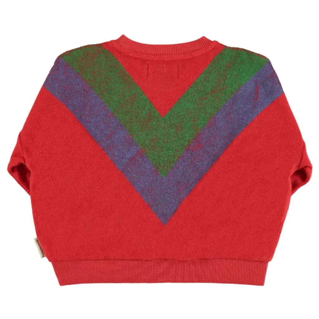 Piupiuchick Terry sweater - Rood met multikleur driehoekprint - Clearance