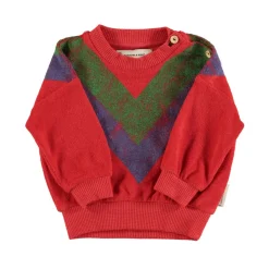 Piupiuchick Terry sweater - Rood met multikleur driehoekprint - Clearance