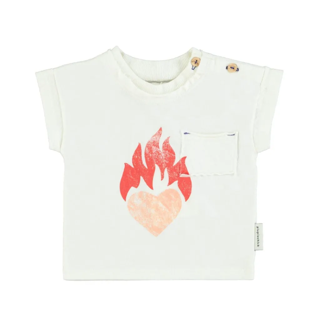 Piupiuchick T-shirt - ecru met hartjesprint - New